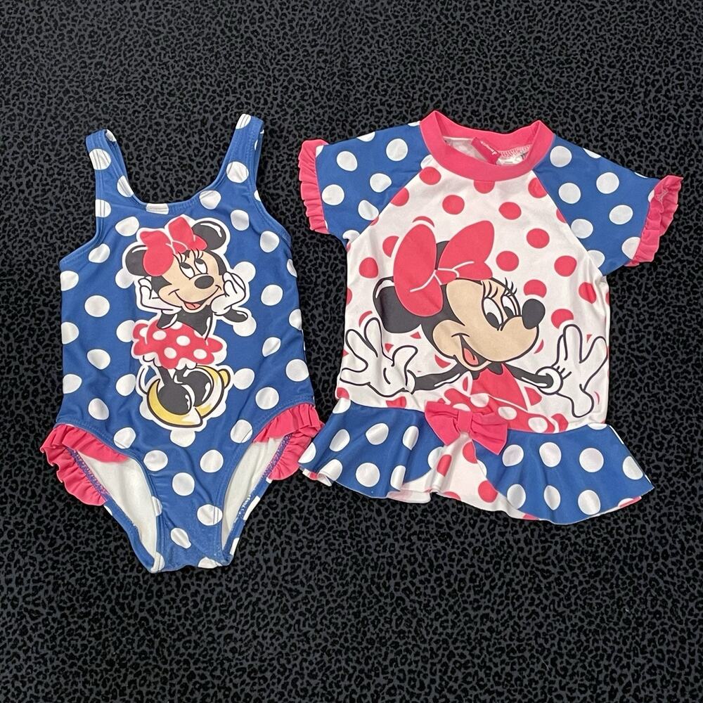 Disney Minnie Mouse Bathing Suit Girls Toddler 2T Swimsuit Rash Guard Polka Dot